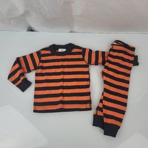 Hanna Andersson Stripe Long John Pajamas Halloween Orange Black 80 18-24
